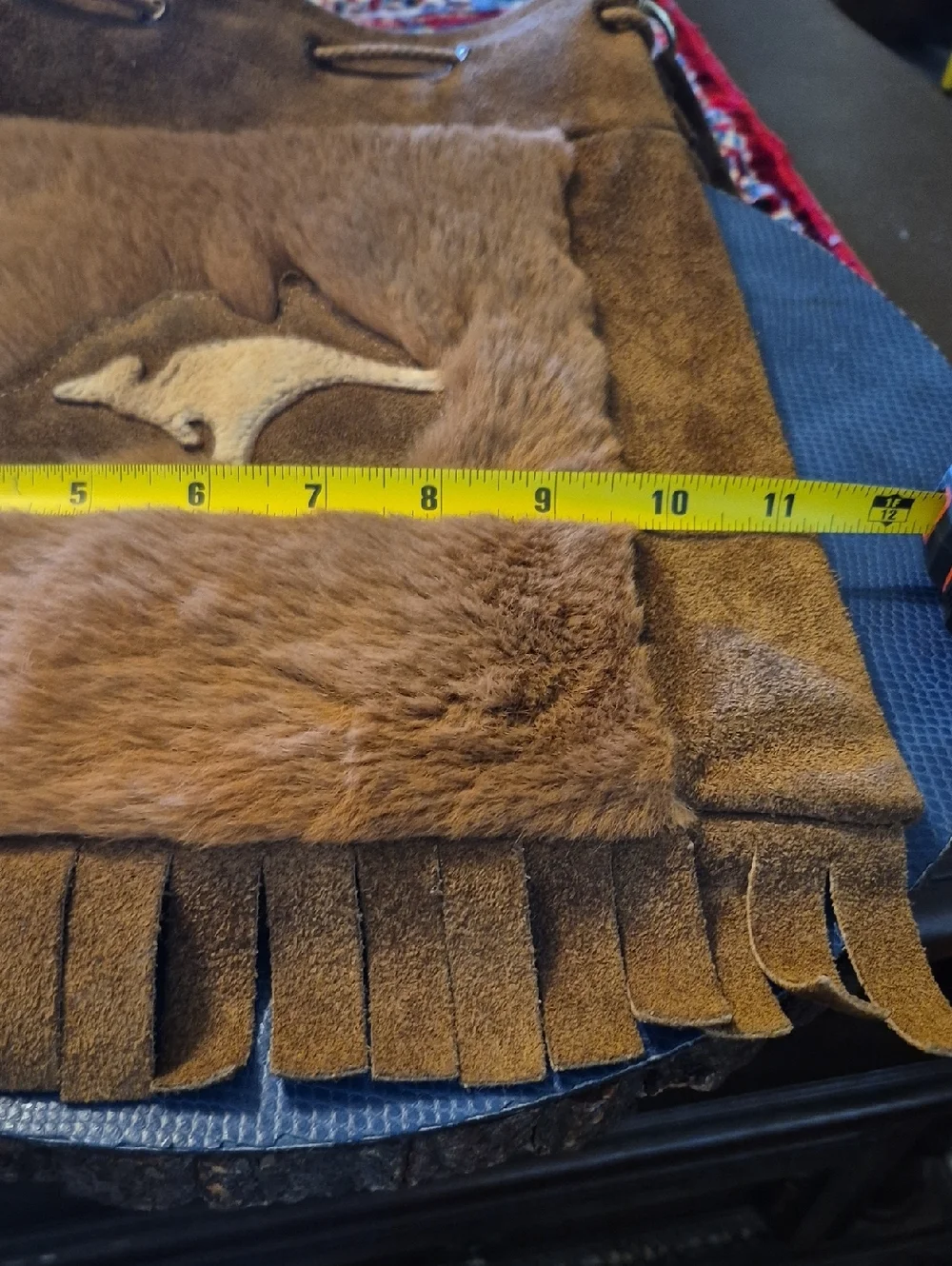 Suede & Fur Fringe Bag with Authentic Kangaroo Fur. decorative KangaPatch(#1996)